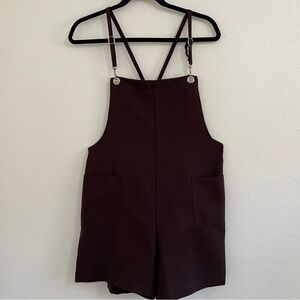 Vintage Brown Polyester Shortalls Romper 70's Swivel Eye Snap Hook Closure